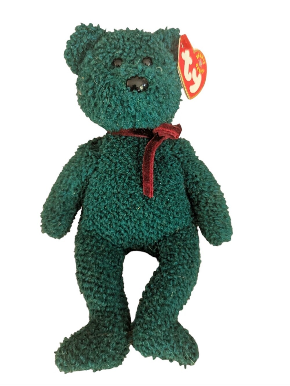 Ty Beanie Baby 2001 Holiday Teddy - Green Sparkle Christmas Bear Retired